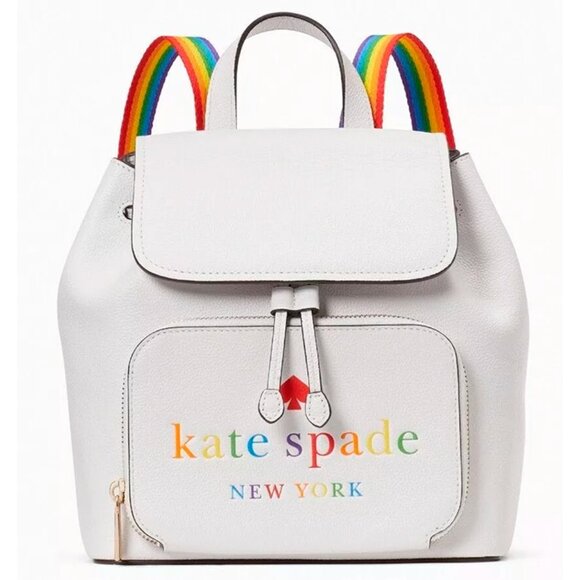 S Kate Spade Darcy White Leather Flap Backpack K7292 Rainbow Pride NWT $359 main image 2